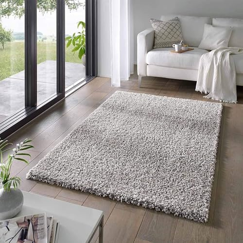 Taracarpet Shaggy Teppich Wohnzimmer Venezia Hochflor Langflor Teppiche modern Grau 080x150 cm