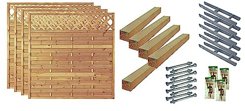 TETZNER & JENTZSCH Zäune Memphis 2 I Sichtschutz Zaun 180 x 180 cm Graugrün I Gartenzaun aus Holz für den Sichtschutz I Zaun mit Lamellenwand I Gartenzaun Komplettset mit Trennwand für den Windschutz