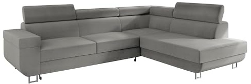 Mirjan24 Ecksofa mit Schlaffunktion und Bettkasten Fonti, Eckcouch für Wohnzimmer, Einstellbare Kopfstützen, Sofa des Typs L, Bettfunktion, Wohnlandschaft (Manila 16, Seite: Rechts)
