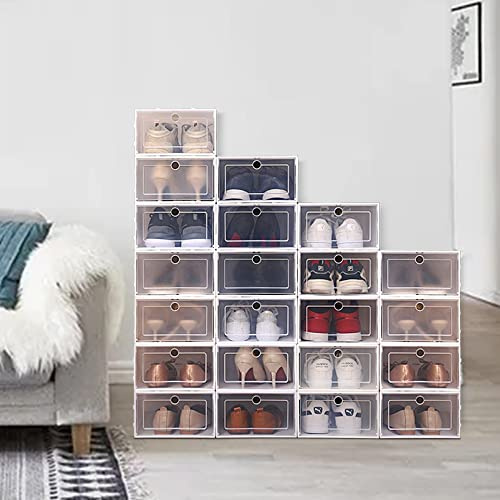 Sinbide Cajas de Zapatos Paquete de 12 Cajas Organizadores de Almacenamiento Caja Zapatos Transparente Apilable Impermeable Ahorro de Espacio Plegable