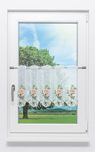 Plauener Spitze Scheibengardine Rosenglück (Bx H) 114.10cm * 40cm Orange/orange