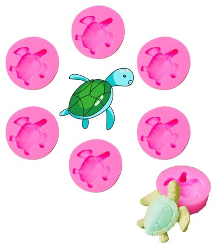 Molyorch 6 Piezas Molde Tortuga Rosa, Silicona Tortuga, Reutilizable, Decorar Pasteles, Dulces, Chocolate, Arcilla, Jabón