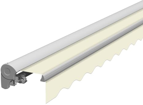 Eclipse Halbkassettenmarkise weiß manuell 4x3m Farbe:Beige | Stoff 280g/m² Polyester (PE) UV-Schutz 50+ Kassettenmarkise Gelenkarm Sonnenschutz Markise Sonnenmarkise Balkonmarkise