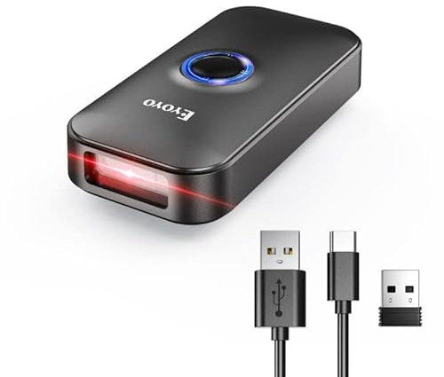Eyoyo Mini 2D Bluetooth Barcode Scanner, 3 in1 Bluetooth & USB Kabel & 2.4G Wireless Barcode Leser, Portable Bar Code Scannen mit Windows, Android, iOS, Tablets oder Computer(1D 2D QR Schwarz)
