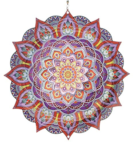 CIM Vindspel i rostfritt stål – Mandala Kashmir – Ø 200 mm – lättroterande vindmobil med lysande färger och fina mönster – inklusive upphängning – attraktiv rums-, fönster- och trädgårdsdekoration