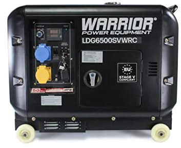 Warrior 6.25kVa Diesel Generator with Wireless Remote, 186cc Engine, 5500 Max Watts, Electric Start, 16L Tank & 12-Hour Run time, Quiet Running at 68dBA & Soundproof Canopy, AVR for Safe Running