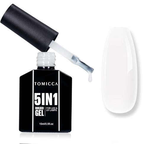 TOMICCA 5 in 1 Builder Gel für Nägel Milchig Weiß 15ml | Builder-Nail UV/LED Gel Nägel Gummy Base Aufbaugel für Gelnägel Nagelverlängerung Reparatur Nagelstärkung