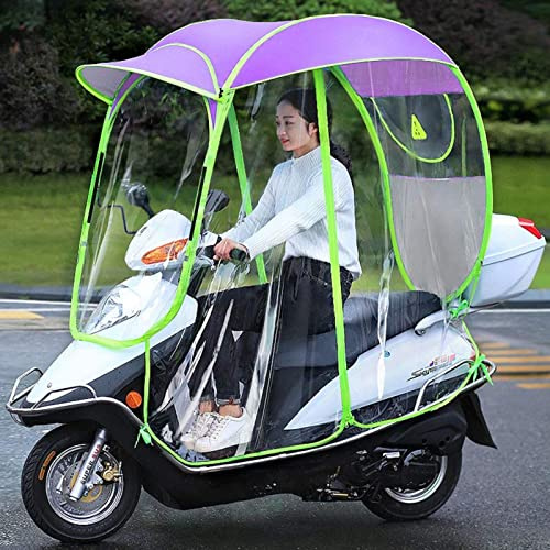 Fully Enclosed Motor Scooter Motorcycle Umbrella Mobility Sun Shade & Rain Cover Waterproof, Universal,Blue (Purple)