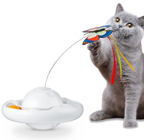 Gmiigu Jouet Chat Interieur, Jouet Chaton interactif électrique Automatique avec 2 Papillons et 2 balles, 3 Modes Jouets pour Chats, Jeu Chat, Jeux Chat gobelet Qui Tourne, Blanc (sans Batterie)