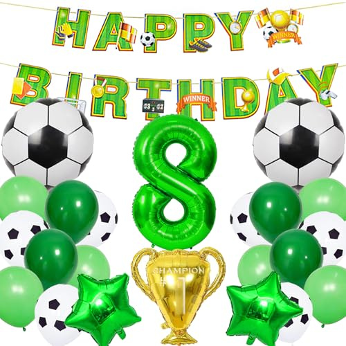 YOUYIKE 26 Stück Fussball Geburtstag Deko, Geburtstagsdeko 8 Jahre Junge, Fussball Luftballon, Fussball Deko, Deko Fussball Geburtstag Kinder, Geburtstag 8 Jahre Junge, Fussball Kindergeburtstag