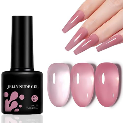 TBeautfave Jelly Gel Nail Polish, Sheer Pink Translucent Gel Nail Polish Soak off UV LED Nude French Gels Polish Varnish Natural DIY Nail Art at Home