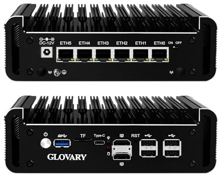 Glovary Firewall Mini PC N150 (N100 Upgrade), DDR5 16GB RAM 256GB NVMe SSD, 6 x 2.5GbE i226V LAN Fanless Computer Hardware, Micro Router Appliance, AES-NI, OPNsense, TypeC Port, TF Card Slot