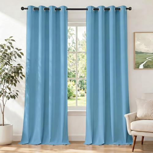 Ystyle Gardinen mit Ösen 2er Set, H225 x B140 cm, Hellblau