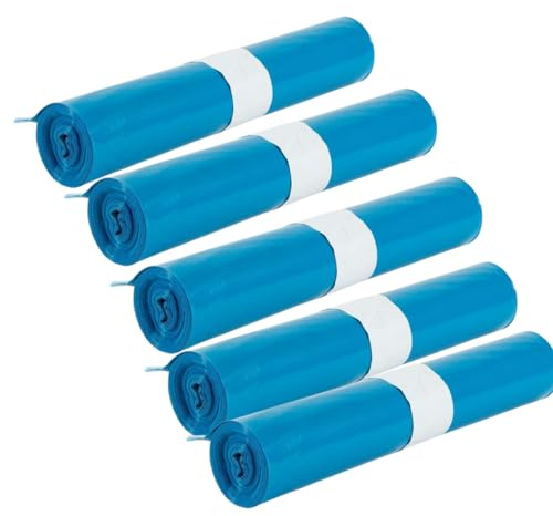 Hygiene VOS 125 Stück Stabile Müllsäcke Abfallsack 70 cm breit 110 cm lang - 5 Rollen zu je 25 Stück Blau Müllbeutel Mülltüten 120l Fassungsvolumen - Umweltfreundliche Reyclingfolie