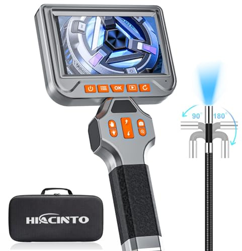 Hiacinto Cámara Endoscópica Giratoria Eléctrica de 360°, 6 mm, Cabeza Móvil, Endoscopio Con Pantalla HD de 5 Pulgadas, 8 LED, Tarjeta de 64 GB y Cable