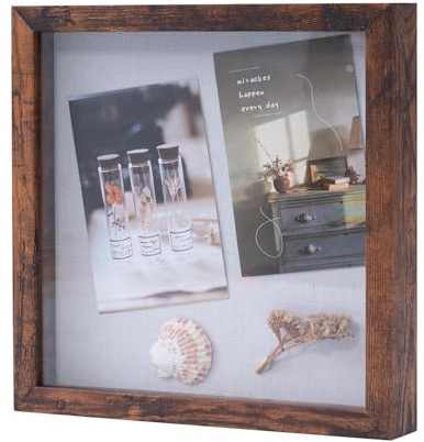 Muzilife Marco de fotos 3D para rellenar con cristal de 30 x 30 cm, marco de madera de pino, marco de objetos, caja de sombras, como regalo para familia y amigos, caja de recuerdos (marrón oscuro, 30