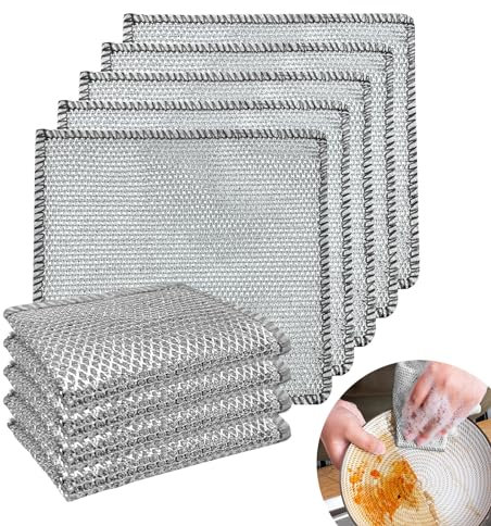 WD&CD 8PCS Multipurpose Wire Dishwashing Rags for Wet and Dry, Wire Dish Cleaning Rags Reusable Kitchen Cleaning Cloths Dishwashing Cloths