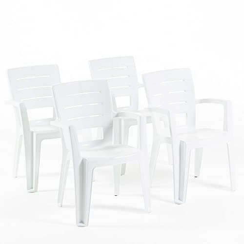 RATTATAN Anita - chaises d'extérieur et de Jardin empilables en résine Effet Bois avec accoudoirs (4, Blanche)
