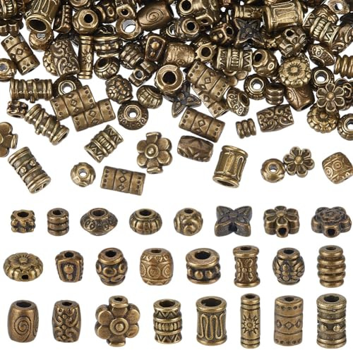 NBEADS 360 Stück 24 Stile Tibetische Legierung Spacer Perlen, Antike Bronze Perlen Lose aus europäischem Metall für Armband-Halskette-Schmuck-Markierung, Loch: 1-3mm