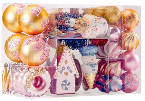 SHareconn 86pcs Weihnachtsbaum Kugeln Ornamente, Bruchsichere Kunststoff Dekorative Kugeln für Weihnachtsbaum Schmuck, Urlaub Hochzeit Party Dekoration, Festliche Ornamente, Macaron
