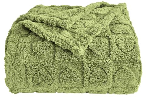 GIOKARNNA Heart Checkered Throw Blankets, for Love Mother Friends Pets,280 GSM Super Soft Warm Lightweight Fluffy Bed Blanket for Women Anniversaries(Sage Green,50x60)