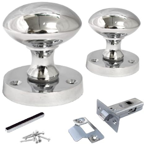 Betley Butterfly Chrome Polished Mortice Sprung Door Knob Set Pack Pair Round Victorian Door Knobs 56mm (Handles + Latch, 1, Pairs)