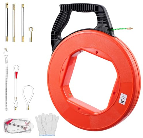 Teodute Guia Pasacables 4,5mm 50m, Guia Cables 50m, Ayuda de Extracción de Cables con 7 Muelles Guía, Guia Cables Espiral Guía Pasacables para Cableado Datos Telecomunicaciones Ingeniería Eléctrica