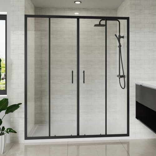 Blümme 1600mm Double Sliding Shower Door Matte Black Framed Bathroom Shower Enclosures Cubicle