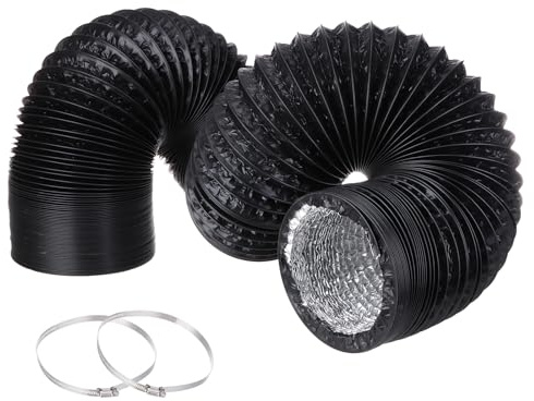 sourcing map Dryer Vent Hose 4 Inch 10 Ft Aluminum Flexible Air Ducting for Heating Cooling Ventilation and Exhaust with 2 Clamps, Black