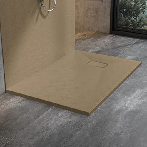 WITEN&NOCK SMC Duschwanne 140x90cm braun Brausewanne Duschtasse extra flache Steinoptik Antirutschfür Duschkabine Duschwand