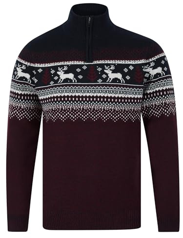 Tokyo Laundry Men's Nordic Fair Isle Funnel Neck Knitted Christmas Jumper | Quarter Zip, Jacquard Knit