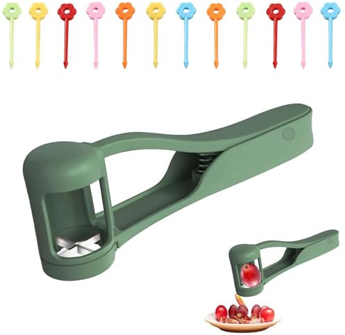 Grape Cutter, Multifunctiona Fruit Cutter Can Be Used As Strawberry Tomato Slicer Includes 1 Slicer and 12 Cartoon Fruit Forks Kitchen Tools Non Slip Design