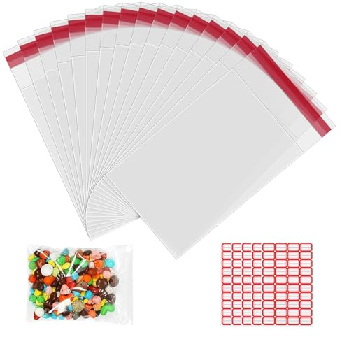 200 StkPlastiktüten, transparente selbstklebende Cellophantüten & OPP-Tütchen, mit Etikettenaufklebern, für Lagerung, Transport und Haushaltsbedarf (200pcs8*12cm)