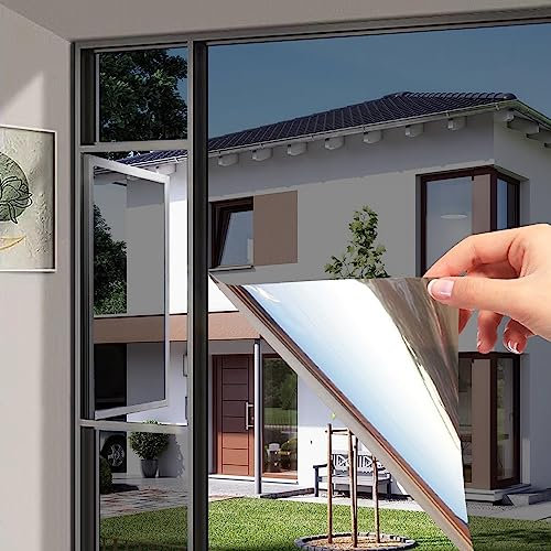 Film d'intimité à sens unique pour fenêtre - Effet miroir - Statique - Contrôle de la chaleur - Anti-UV - Pour la maison et le bureau - Protection solaire (argenté, 100 x 100 cm)