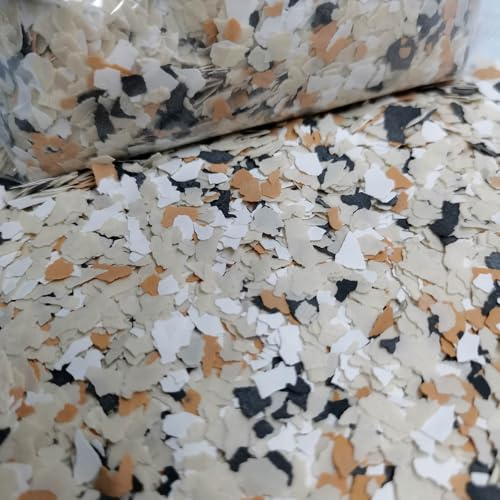 Alkrogiha Fiocchi epossidici per pavimenti, 450 g, chip di colore decorativi per calcestruzzo, resina epossidica e piani di lavoro, durevoli, nero, bianco, giallo debole, kaki