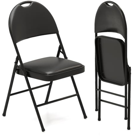 COSTWAY 2er Set Klappstühle, Gartenstuhl klappbar, Campingstuhl Kunstleder mit Metallrahmen, Esszimmertühle gepolstert bis 150KG belastbar, Klappstuhl für Gäste, Esszimmer, Camping, Konferenz, Schwarz