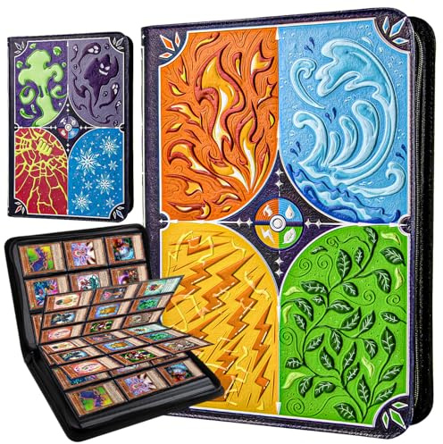 sammelkarten album pokemon,TCG-Karten-Sammelalbum,9-fach tragbares Karten Sammelbuch mit 20 Einsteckseiten für 900 Karten,wasserdichte BKM Kartenmappe zur Aufbewahrung und zum Transport - Sturm-Design