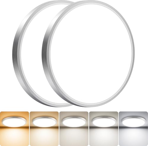 slochi 2Pack LED Flush Mount Ceiling Light Fixture, 7 Inch 15W, 1500LM, Super Slim 0.7 Inch, 3000K-6500K Adjustable Low Profile LED Ceiling Lights for Bathroom, Closet, Hallway(Brushed Nickel)