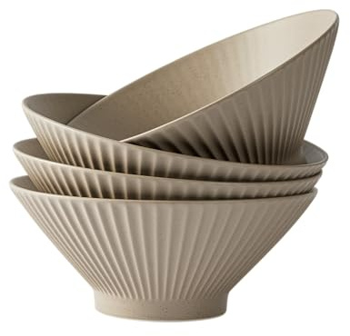 Jiwoo 4er Set Ramen Schüssel 1100 ml New Bone China Ø20 cm Suppenteller | Große Bowl Schüssel für Ramen, Nudeln, Pho, Udon und Suppe, tiefes Design, mikrowellen- & spülmaschinengeeignet