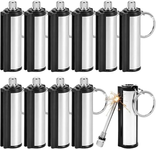 Juego de 10 encendedores permanentes de fósforos permanentes con llavero, juego de iniciador de fuego impermeable ilimitado para camping, supervivencia, al aire libre, sin gasolina
