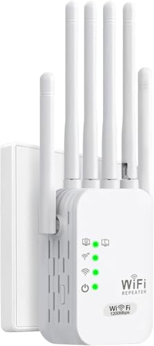 5G Repeteur WiFi Puissant sans Fil 1200mbps Amplificateur de Signal WiFi Bi-Bande,2 Ports LAN,6 Antennes,Répéteur à Distance Puissant pour la Maison et Le Bureau Couverture jusqu'à 9800m³