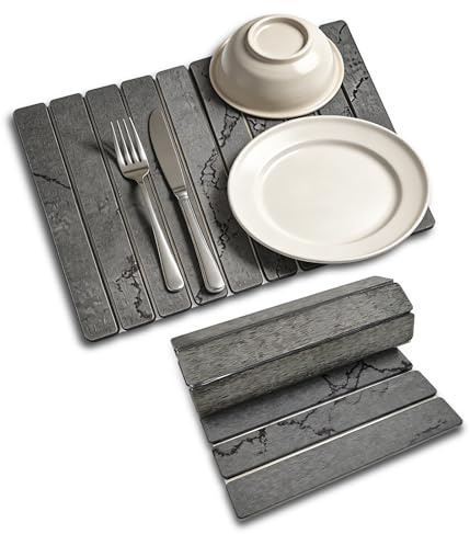 Tappetino scolapiatti in terra di diatomee, 40 x 30 cm, antiscivolo, per piatti e cosmetici, cucina e bagno, nero
