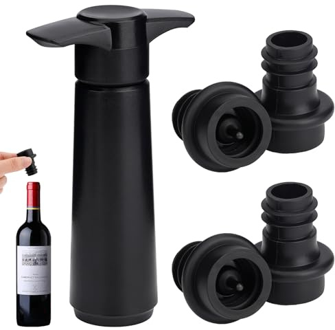 Pompa Vuoto per Vino con 4 Tappi in Silicone Riutilizzabili, Tappi Ermetici per Conservare la Freschezza del Vino, Accessori per Vino per Uso Domestico e Regalo, Nero