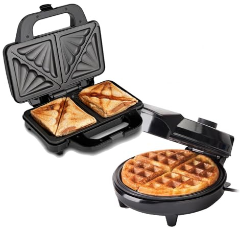 Global Gourmet Deep Fill Sandwich Toaster & Round Waffle Maker Bundle | Non-Stick Plates | 2 Slice Toastie Maker 900W & Waffle Machine 700W | Easy Clean, Compact Design