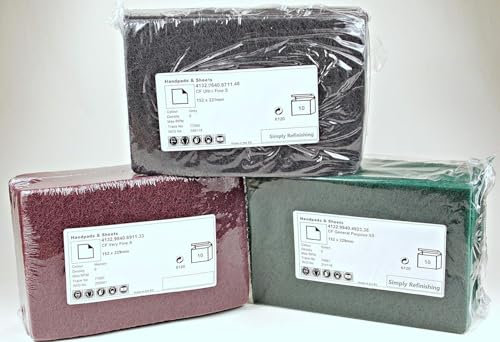 SIMPLY REFINISHING Scuff Pads Like Scotch Brite Abrasive Pads 10 X Red 10 X Grey 10 X Green