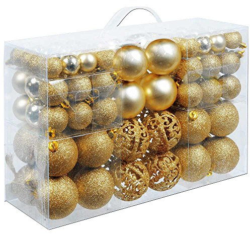 BAKAJI Lot de 100 Boules de Noël diamètre 3/4/6 cm décorations pour Sapin de Noël (doré)