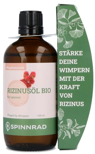 SPINNRAD Bio Rizinusöl mit Mascaraflasche – Natürliche Wimpernpflege für vollere Wimpern & dichte Augenbrauen, 100 ml Öl