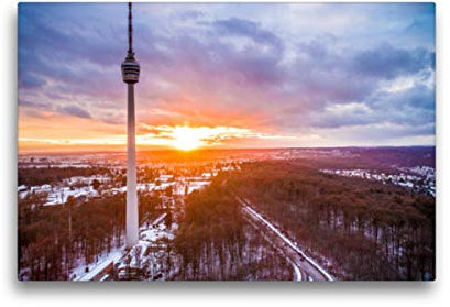 Premium Textil-Leinwand 45 x 30 cm Quer-Format Fernsehturm Stuttgart | Wandbild, HD-Bild auf Keilrahmen, Fertigbild auf hochwertigem Vlies, Leinwanddruck von Marc Feix Photography