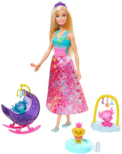 Barbie Dreamtopia Coffret Bébés Dragons avec poupée Princesse, Figurines bébés Dragons, lit balancelle et Accessoires, Jouet pour Enfant, GJK51