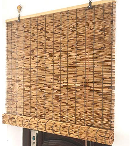 KDDFN Karbonisierte Bambusrollo,Bambusjalousien,Retro Strohjalousien,Sonnenjalousien,Handgewebt,Atmungsaktiv/Anti-UV,Trennwanddekoration,für Außen/Innen,Anpassbar (140x350cm/55x138in)